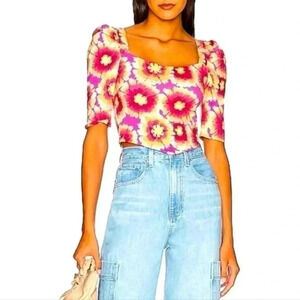 Free People- Give Me More Pink Multi Floral Half Sleeve Crop Top
